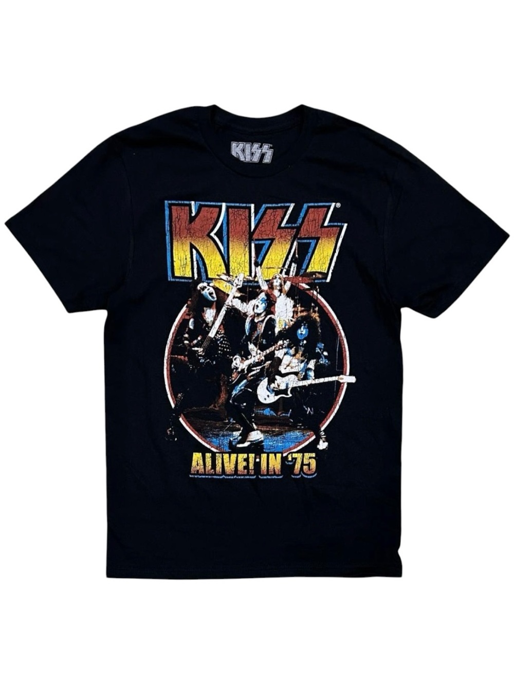 Retro Kiss Black Graphic 'Alive! In '75' Short Sleeve Tee
